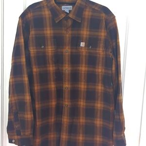 Carhartt  Men's Black and Orange Checkered Shirt Original Fit Size Large
